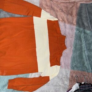 Oxknitstore XL Men’s mock neck Orange and Cream Sweater
